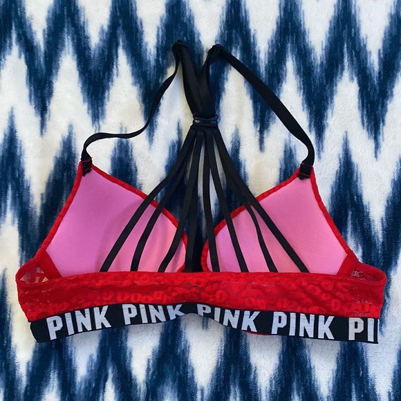 PINK Victoria’s Secret Strappy Back Front Clasp Cheetah Print Lace Push Up Bra - Picture 2 of 4